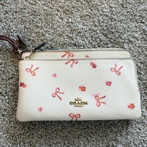 Coach Cream Wristlet with Pink Bow & Floral Print
